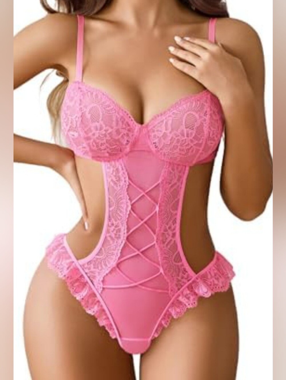 Fuchsia Lace-Accent Push-Up Shapewear Teddy